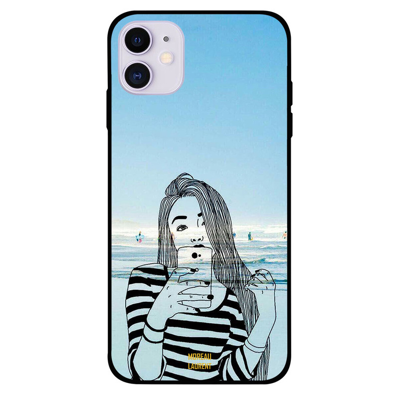 

Moreau Laurent Apple iPhone 11 Mobile Phone Back Cover, Doodle Girl At Beach