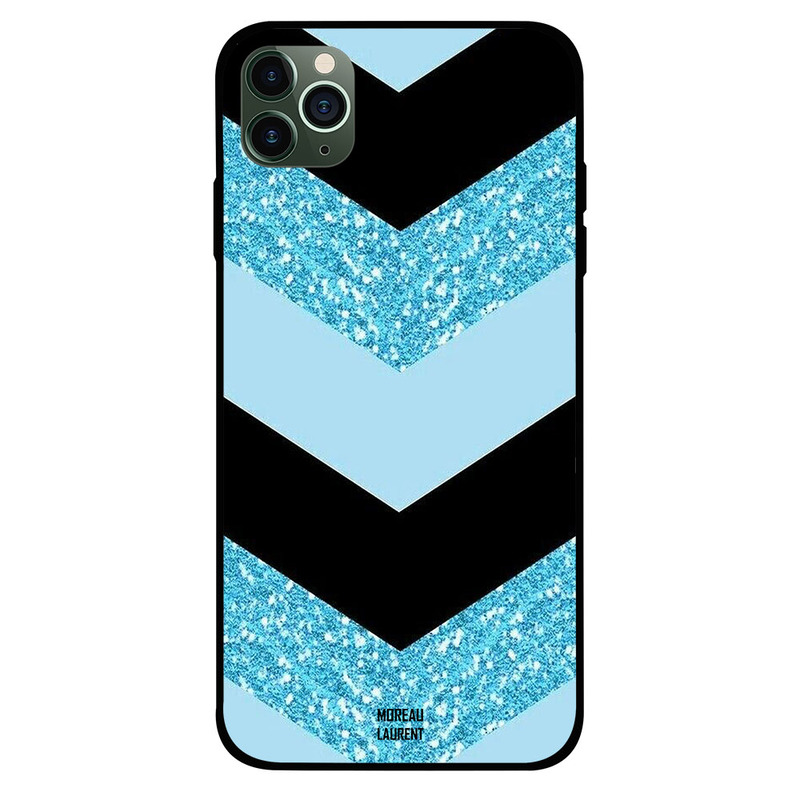 

Moreau Laurent Apple iPhone 11 Pro Mobile Phone Back Cover, Blue Gliter & Black Plain Pattern