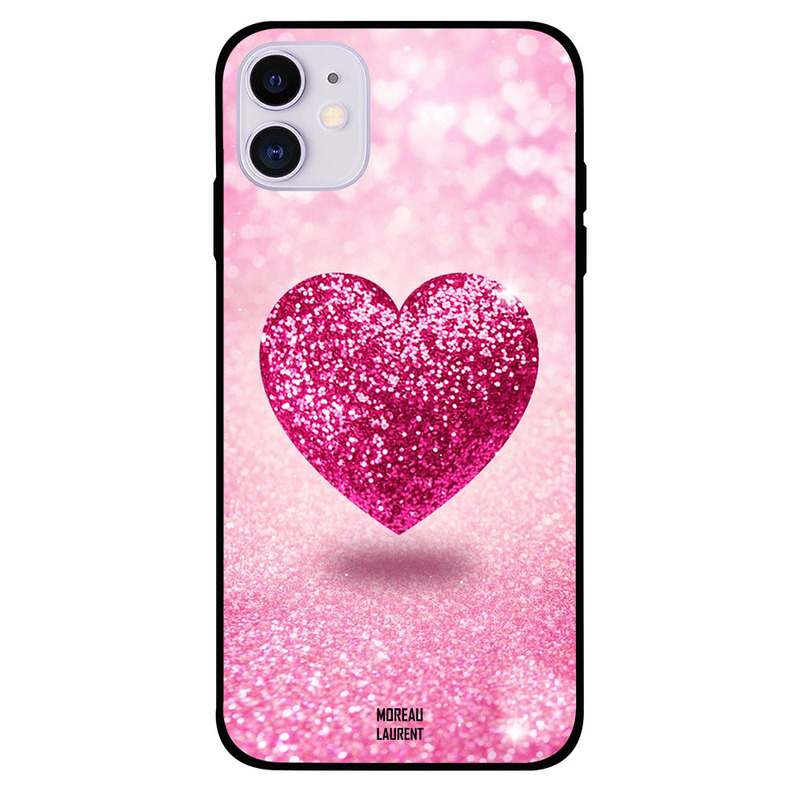 

Moreau Laurent Apple iPhone 11 Mobile Phone Back Cover, Pink Glitter Heart