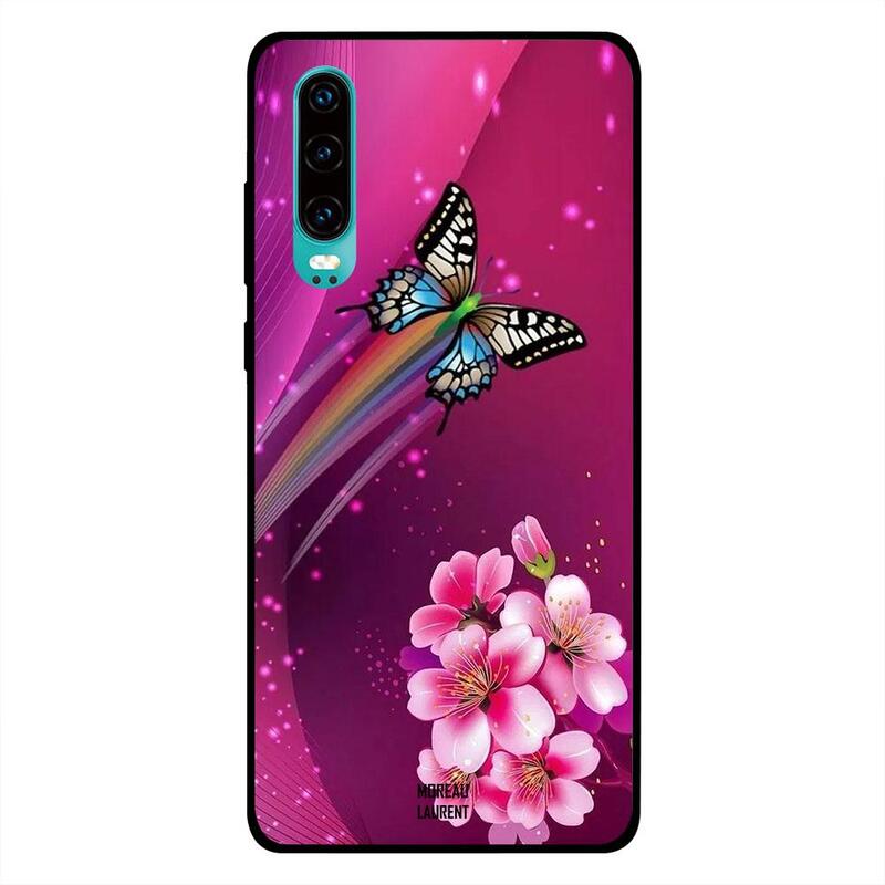 

Moreau Laurent Huawei P30 Mobile Phone Back Cover, Pink Floral Multicolor Butterfly