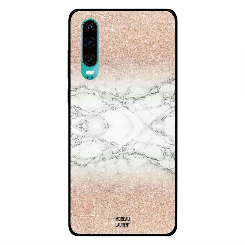 

Moreau Laurent Huawei P30 Mobile Phone Back Cover, White Marble with Golden Glitter Pattern