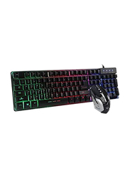 Meetion K9300 Rainbow Backlit Wired Gaming English/Arabic Keyboard and Mouse, Black