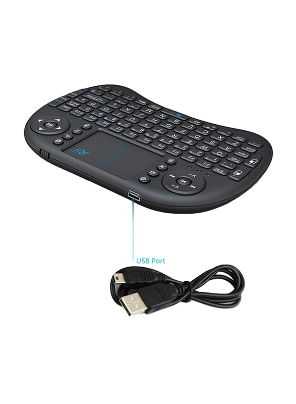 Rii I8 Mini 2.4GHz Wireless RC English Keyboard with Touch Pad, Black