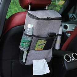 Car Seat Back Storage Cooler Warm Bag with Travel Holder and Multi Pocket Organizer, Grey