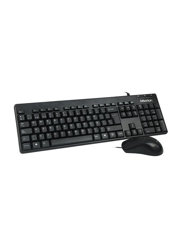 Meetion AT100 USB Wired English Keyboard and Mouse, Black