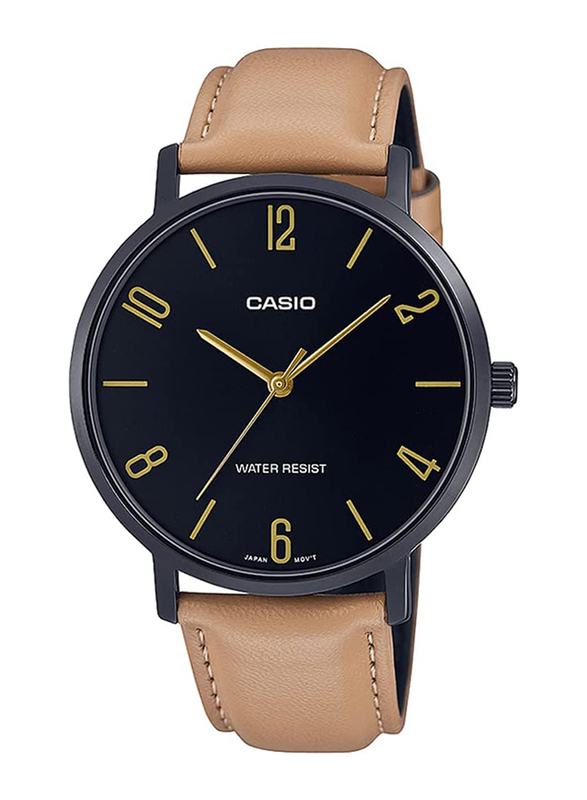 

Casio Analog Watch for Men with Leather Band, Water Resistant, MTP-VT01BL-1BUDF, Brown-Black