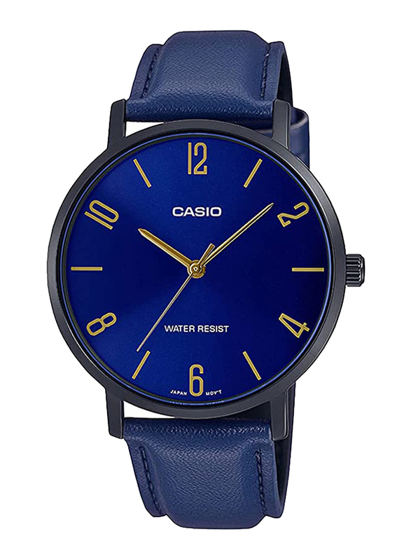 

Casio Analog Watch for Men with Leather Band, Water Resistant, MTP-VT01BL-2BUDF, Blue-Blue