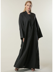 Moistreet Long Sleeve Jacquard Panel Abaya, Large, Black
