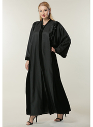Moistreet Long Sleeve Abstract Handwork Details Abaya, Extra Large, Black