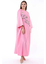 Moistreet Long Sleeve Hand Embroidery Jalabiya, Double Extra Large, Pink