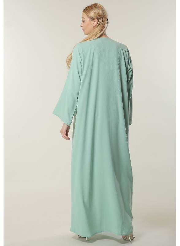 Moistreet Long Sleeve V-Neck Handwork Abaya, Extra Large, Sea Green