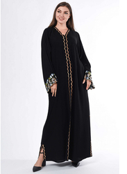 Moistreet Long Sleeve Embroidery Abaya, Double Extra Large, Black/Gold