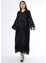 Moistreet Long Sleeve Exotic Abaya, Medium, Black