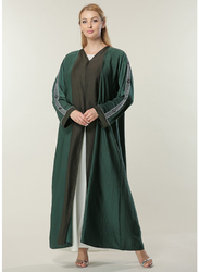 Moistreet Long Sleeve Handwork Colorblock Abaya, Extra Large, Green/Black