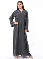 Moistreet Long Sleeve Hand Embroidery Abaya, Small, Grey