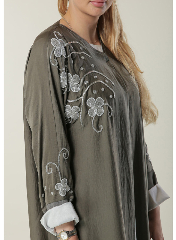 Moistreet Long Sleeve Embellished Handwork Elegant Abaya, Extra Large, Green
