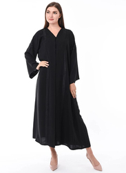 Moistreet Long Sleeve Plain Abaya with Embroidery, Medium, Black