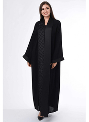 Moistreet Long Sleeve Hand Embroidery Abaya with Patchwork, Small, Black