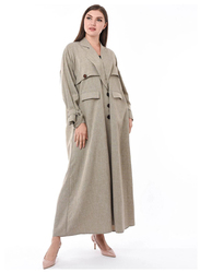 Moistreet Long Sleeve Coat Style Abaya, Extra Small, Beige