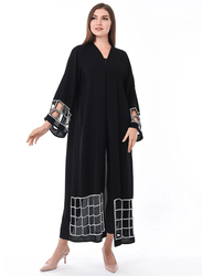 Moistreet Long Sleeve Hand Exotic Laser Cut Abaya with Hand Embroidery, Double Extra Large, Black/Silver