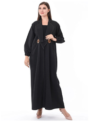 Moistreet Long Sleeve Open Coat Style Abaya, Small, Black