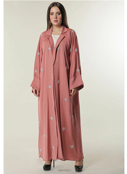 Moistreet Long Sleeve Hand Beaded Motifs Abaya, Double Extra Large, Pink