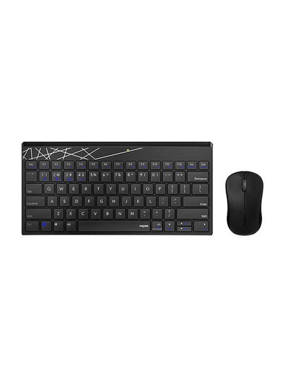 

Rapoo 8000M Mini Multimode Wireless Arabic Keyboard and Mouse, Black