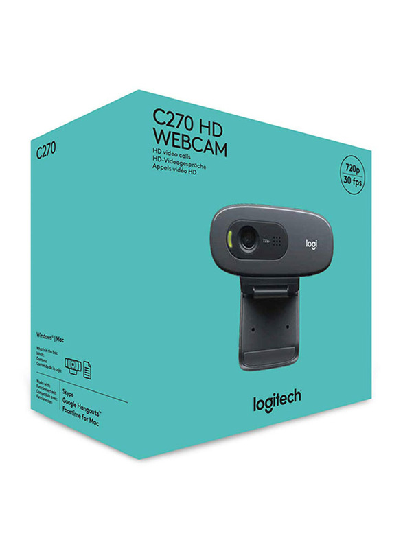 Logitech C270 HD Webcam, Black/Grey