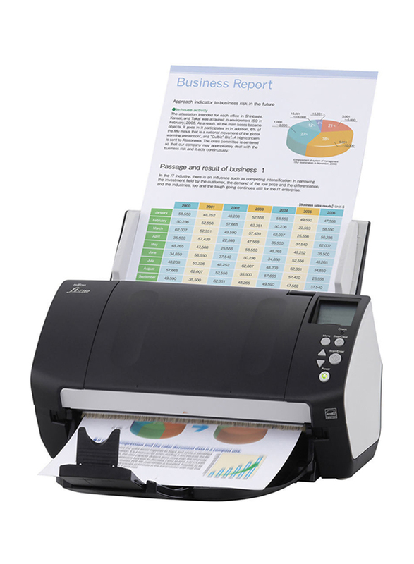 Fujitsu Fi-7260 Color Duplex Document Scanner, 600DPI, White LED Array Display, Black/White