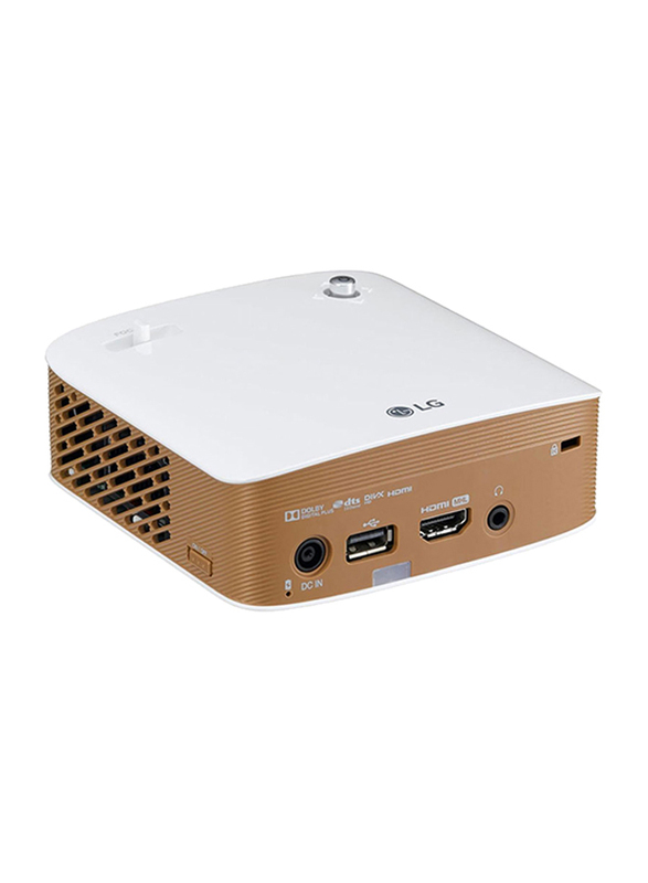 LG PH150 HD LCoS CineBeam Portable Projector, 130 Lumens, Wireless Screen Share/Bluetooth, White/Brown