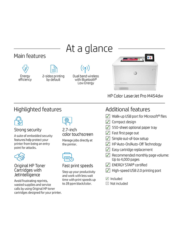 HP Color LaserJet Pro M454DW W1Y45A Laser Printer, White