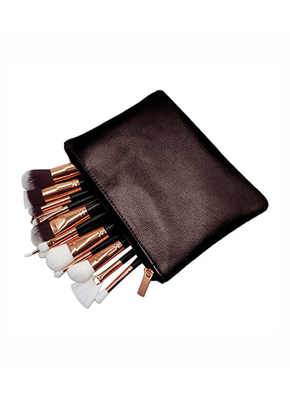 Professional 15 Pieces Makeup Brushes Set with PU Leather Bag, Black