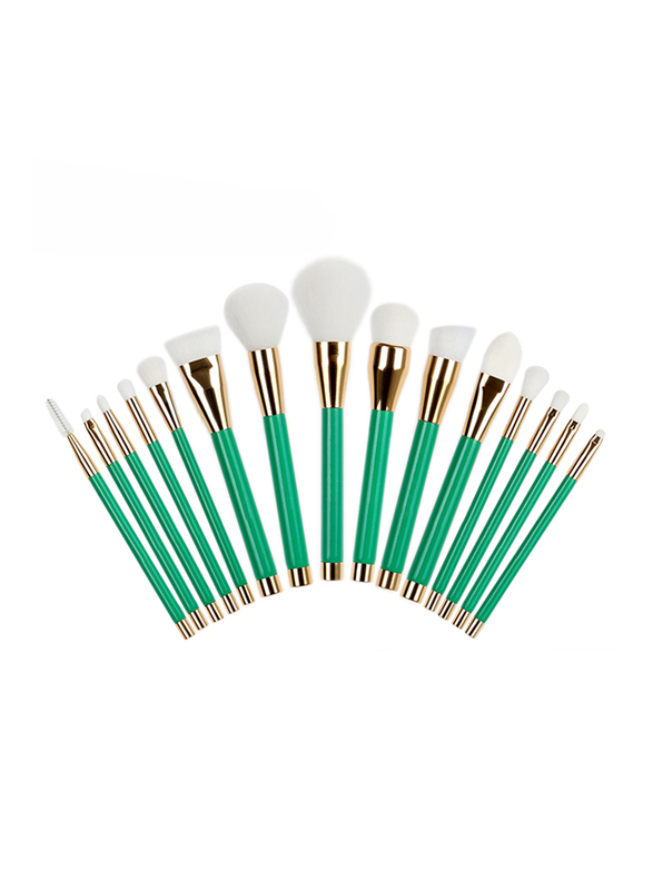 Professional 15 Pieces Makeup Brushes Set, Green
