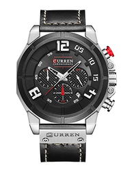 Curren Analog Leather Japanese Quartz Watch for Women, Water Resistant with Chronograph, Black, 8287