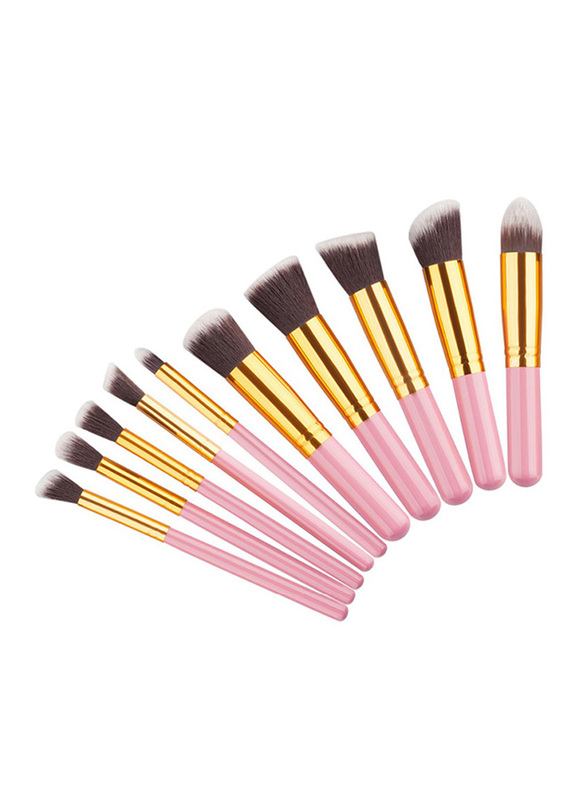 Professional 10 Pieces Synthetic Makeup Brushes Set, Pink