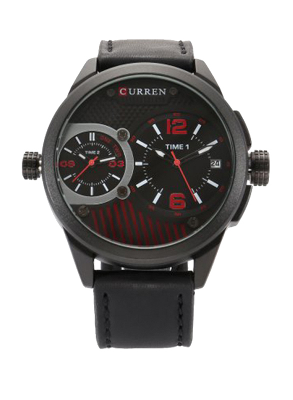 

Curren Analog Leather Quartz Sports Wrist Watch for Men, Water Resistant with Chronograph, Date Display, Black-Red, 8249