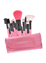 12 Pieces Makeup Beauty and Cosmetic Brushes Set with PU Leather Pouch, Pink