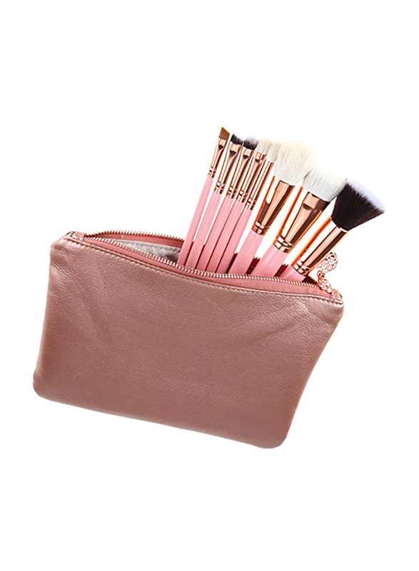 Professional 8 Pieces Makeup Brushes Set with Zipper Bag, Pink