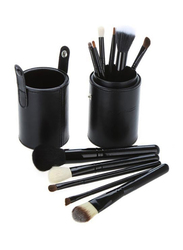 Professional 12 Pieces Makeup Brushes Set with Leather Cup Holder, Black