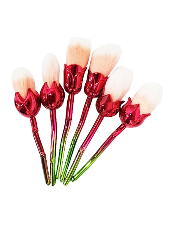 Professional 6 Pieces Rose Flower Shaped Makeup Brushes Set, Pink