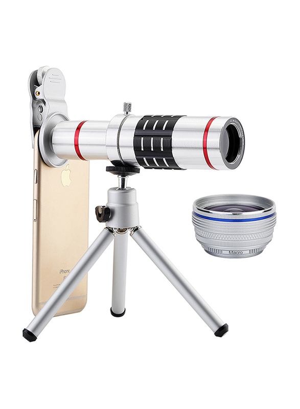 

Ozone Universal 18X Optical Zoom Lens Telescope Lens for iPhone/Samsung/Huawei/OnePlus, with Clamp, Silver
