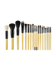Professional 18 Pieces Face and Eye Makeup Brushes Set, with Natural Hair Soft Bristles and Wooden Handle, Brown