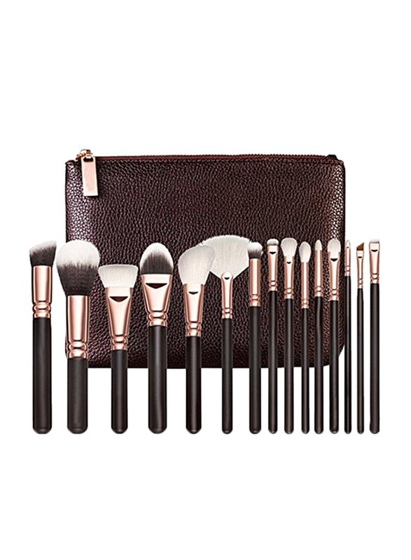 Professional 15 Pieces Makeup Brushes Set with PU Leather Bag, Black
