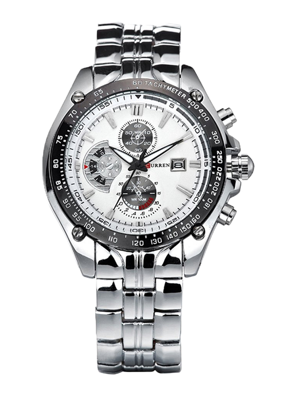 

Curren Analog Stainless Steel Quartz Watch for Men, Water Resistant with Chronograph, Silver-White, 8083