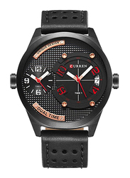 Curren Analog Leather Quartz Watch for Men, Water Resistant with Chronograph, Date Display, Black-Red, 8252
