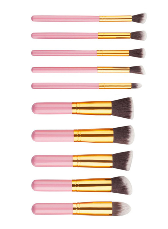 Professional 10 Pieces Synthetic Makeup Brushes Set, Pink