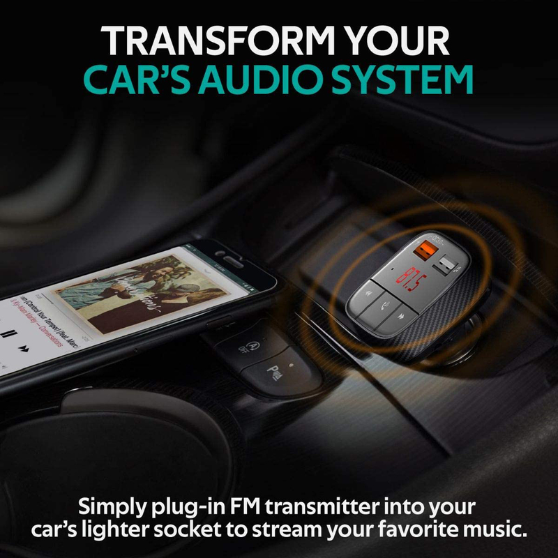 Promate SmarTune-2+ Multi-Function Bluetooth FM Modulator Car Audio Adapter with Qualcomm QC 3.0, Black