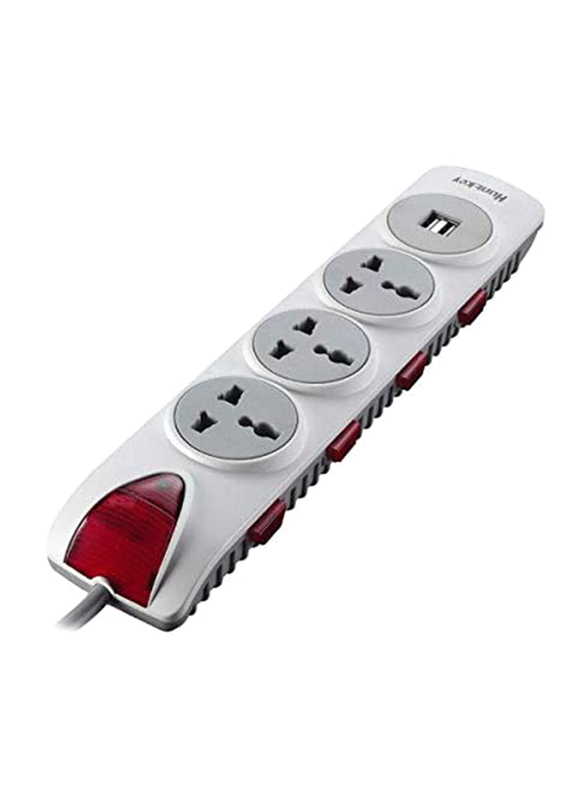 

Huntkey 3 Sockets EU Plug Extension, 3-Meter Cable with 2 USB Port, White