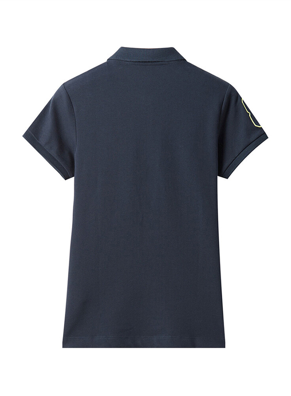 Giordano Short Sleeve 3D Lion Polo Shirt for Women, Small, Navy Blue