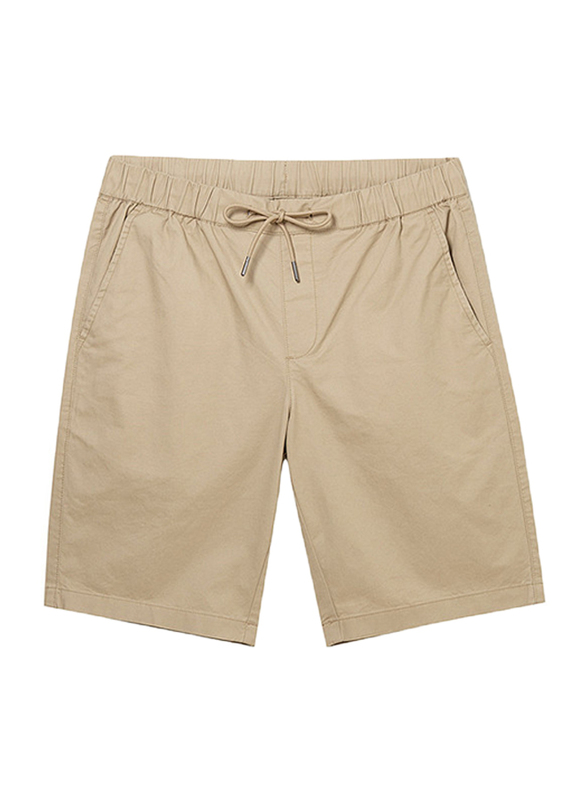 Giordano Slim Fit Elastic Waist Cotton Casual Shorts for Men, Small, Brown